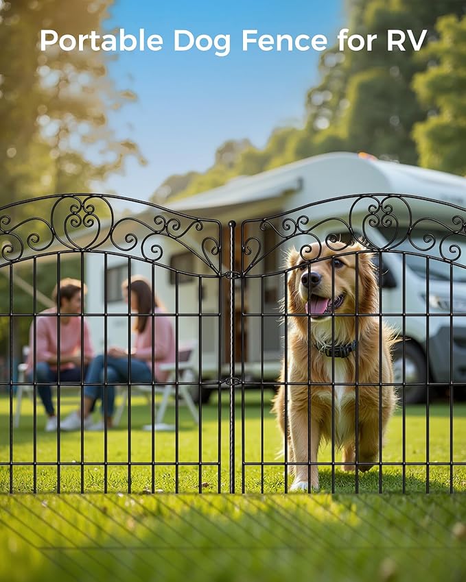 5 Panels No Dig Decorative Outdoor Garden Fence with Gate, 40 in(H) X 11.8 ft(L) Animal Barrier Fencing, Rustproof Portable Fence, Temporary Dog Fence Outdoor for Yard, Outside, Backyard