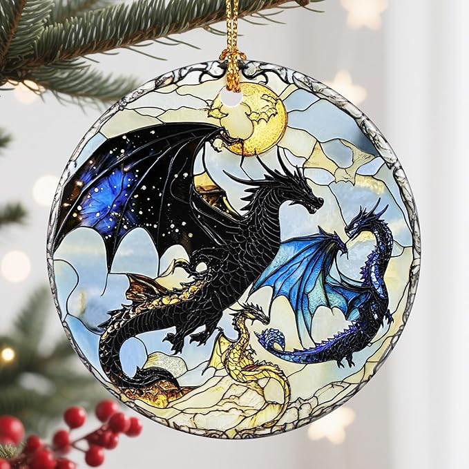Christmas Ornament, Christmas Decoration, Ceramic-Style Dragon Ornament, Heirloom Keepsakes, Holiday Ornaments, Holiday Presents, Unique Xmas Gifts, Gift Exchange Ornaments, Gift Idea