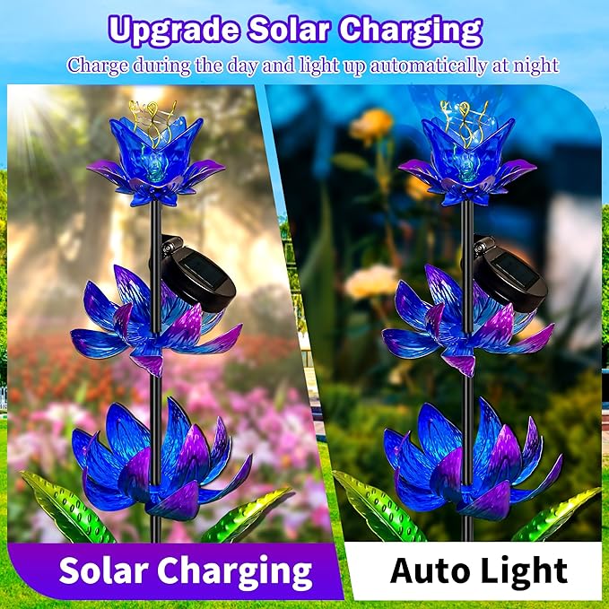 Solar Wind Spinner Outdoor, 63 Inch Metal Wind Spinner Yard Art with LED Lights, Three-Layer Flower Design Pinwheels for Yard and Garden Decor, Solar Garden Decor