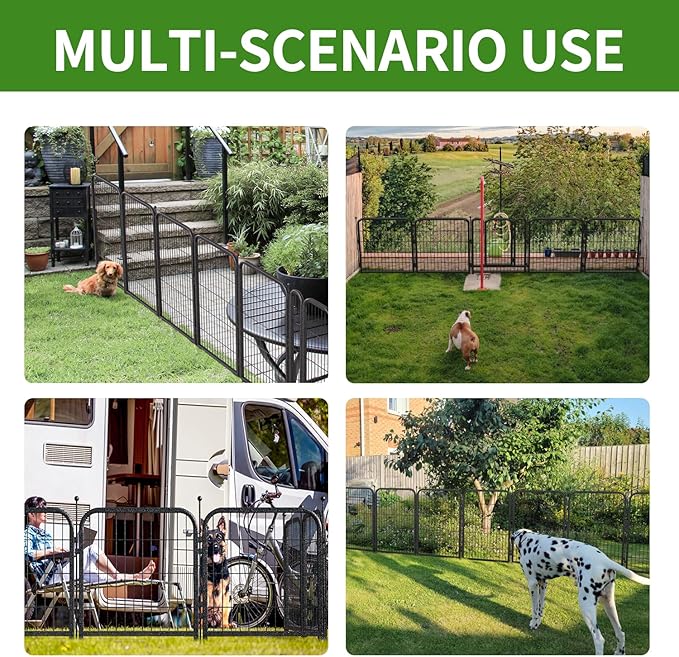 Decorative Garden Fence 36ft (L)×32in (H) with 14 Panels 2 Gate Outdoor, No Dig Rustproof Wire, Metal Animal Barrier Fencing for Yard Patio Flower Bed,（Black-Silver）