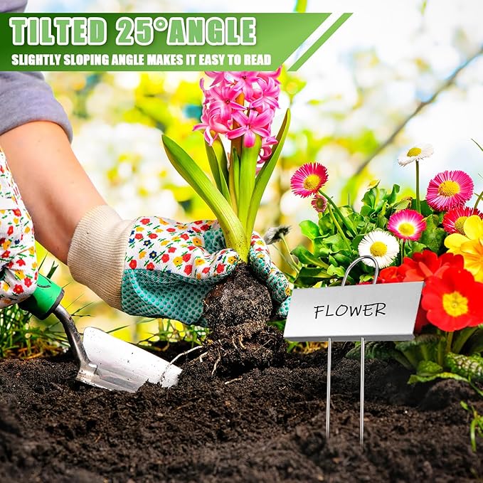 Maitys 60 Pcs Metal Plant Label Stakes Garden Name Markers Outdoor Waterproof Stainless Steel Nursery Tags for Vegetable Herb Flower Seed Identification with 2 Pcs Pens