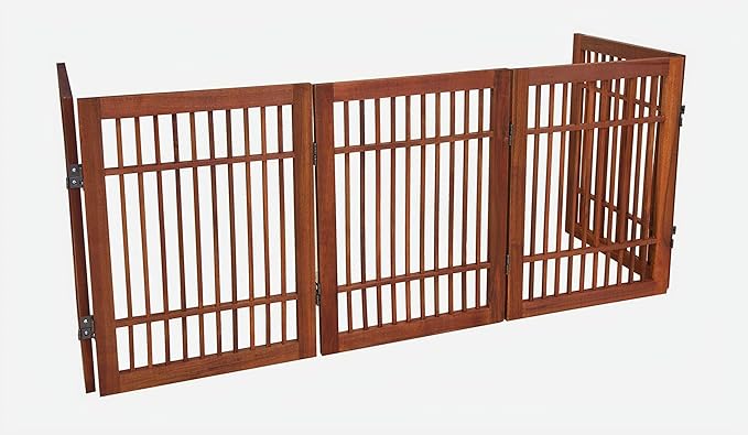 Pet Dog Gate Strong and Durable Freestanding Folding Acacia Hardwood Portable Wooden Fence Indoors or Outdoors by Urnporium (Brown Pet Gate, 5 Panel 24" Tall)