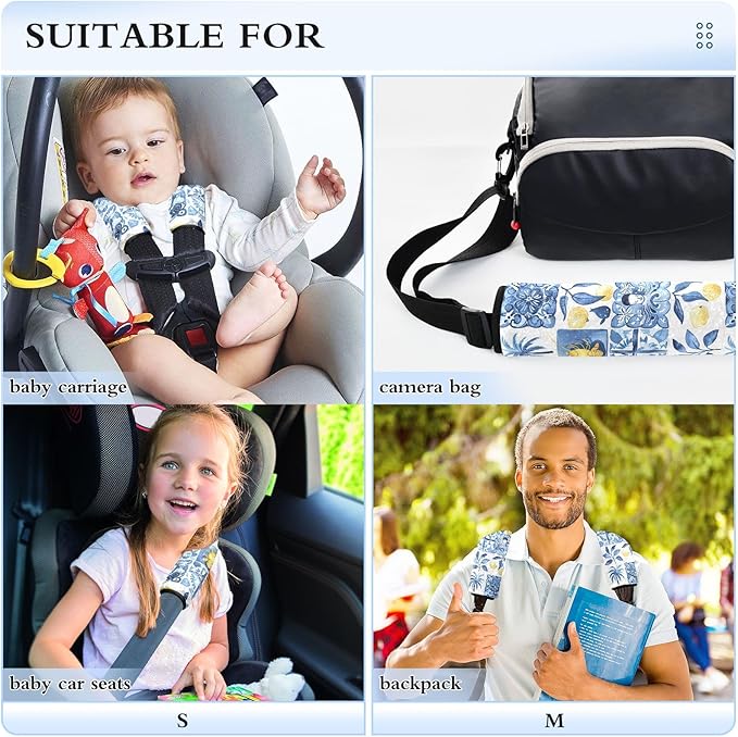 CHIFIGNO Pack of 2 Seat Belt Covers Sicilian Style Blue White Car Seat Belt Pad Fashion Shoulder Pad Auto Interior Accessories for Adults Kids Women Men
