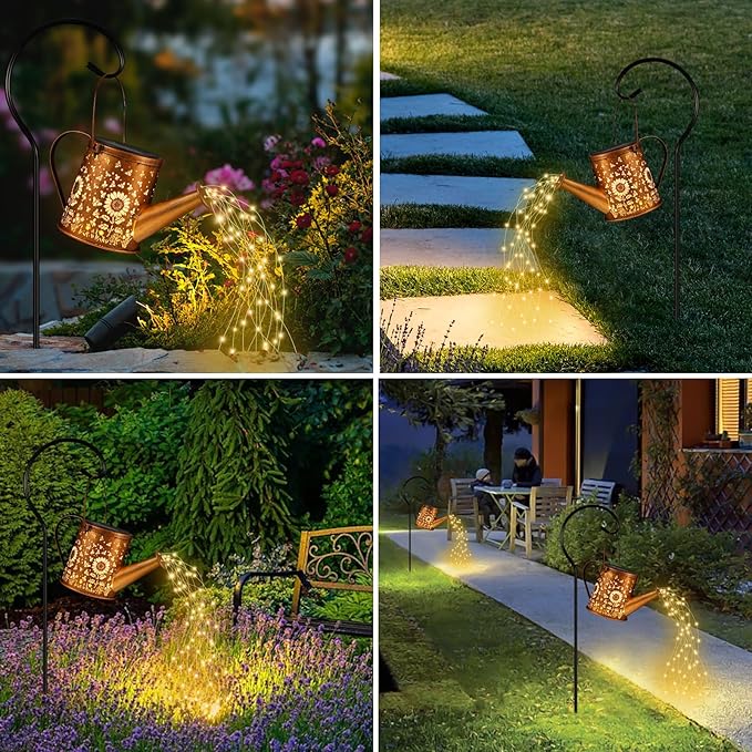 Solar Watering Can Light, Solar Powered Hanging Lantern Landscape Lights, Decorative Garden for Yard Waterproof Garden Decor, Gifts for Mom, Grandma（Sunflower + Bee）