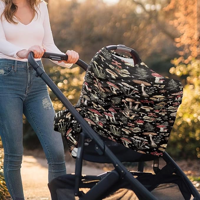 Car Seat Covers for Babies-Vintage Mushroom Print Multi-use Breastfeeding Cover Carseat Canopy Cover Infant Stroller Covers for Boys and Girls