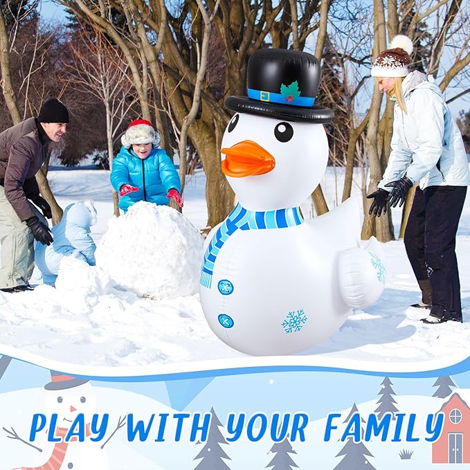 Hungdao 1 Pcs 4 Feet PVC Christmas Giant Inflatable Duck Huge Rubber Large Blow up Duck Christmas Pool Floats for Xmas Holiday Indoor Outdoor Pool Decorations (Snowman)