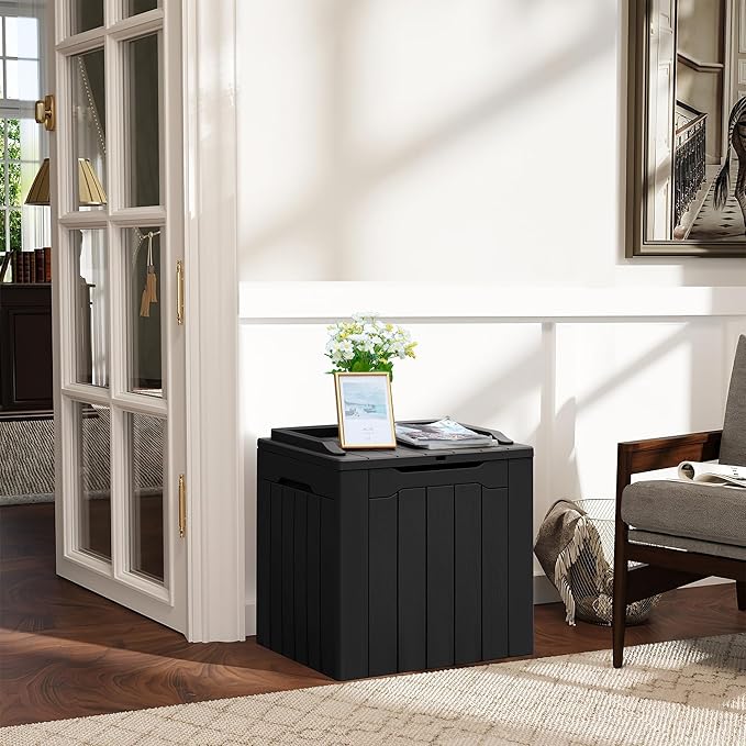 Greesum 31 Gallon Resin Deck Box All Weather Outdoor Storage Boxes for Patio Furniture Set,Outdoor Toys,Garden Tools,Black
