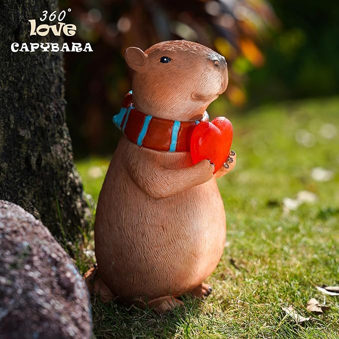 Solar Capybara Garden Statue Outdoor Decor with Heart - Lawn Ornament for Patio, Yard, Balcony, Romantic Light-Up Garden Decoration, Unique Gift for Lovers, Women, Mom, or Grandma