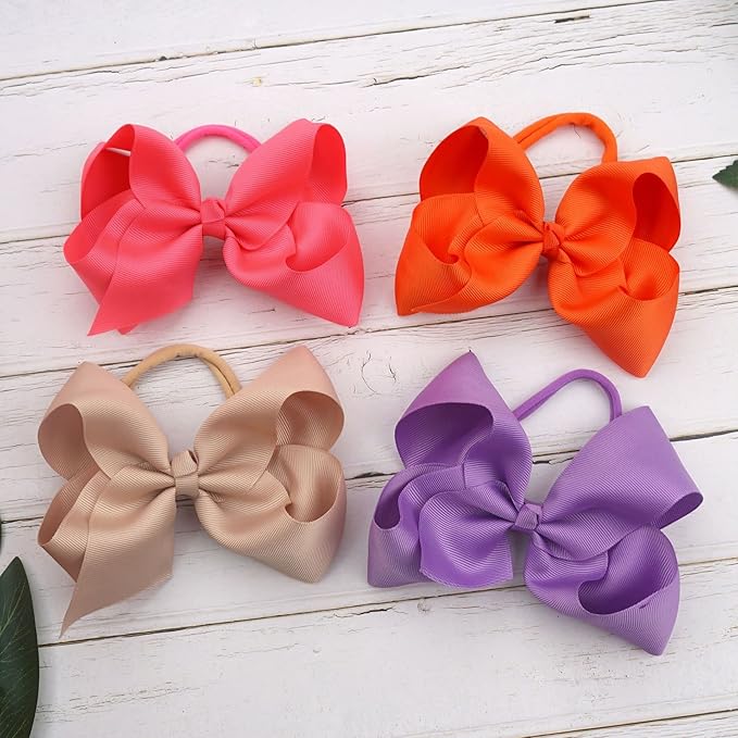 2Pcs 6 Inches Ribbon Baby Girls Headbands Infant Elastic Hairbands Large Cheer Bow Hair Band Accessories for Child Toddlers Girls (Yellow)
