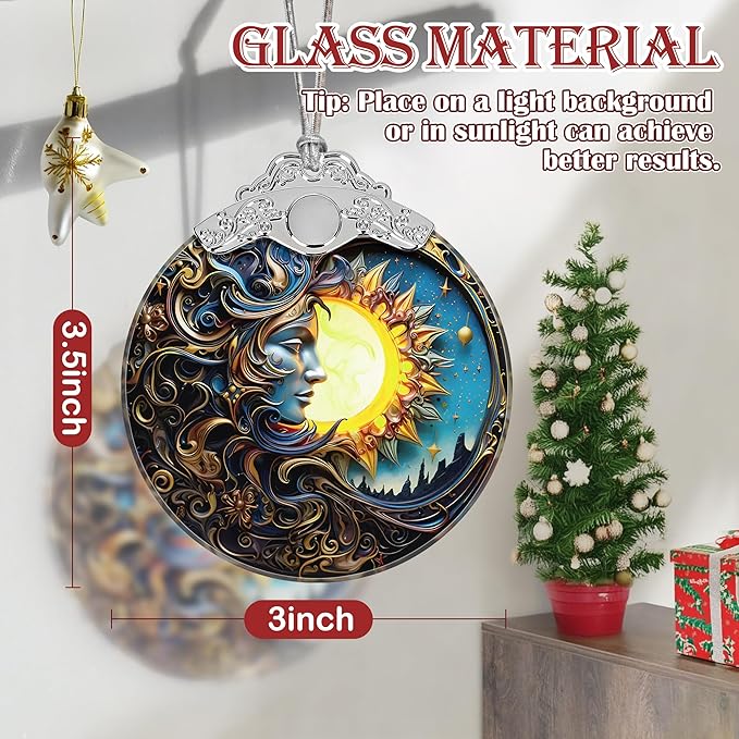 Sun Moon Stained Glass Hanging Ornament - Christmas Tree Decoration Idea
