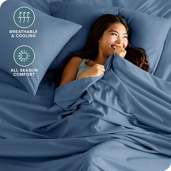 Bare Home Short Queen Sheet Set - 1800 Ultra-Soft Microfiber - Double Brushed - Deep Pockets - Easy Fit - 4 Piece Set - Bed Sheets (Short Queen, Coronet Blue)