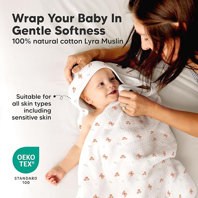 KeaBabies Muslin Baby Bath Towels with Hood for Girls, Boys -Large Organic Cotton Hooded Baby Towels for Newborns,Toddlers,Infant,Kids,Soft Absorbent Newborn Bath Essentials Gift Set(Monarch, Petite)
