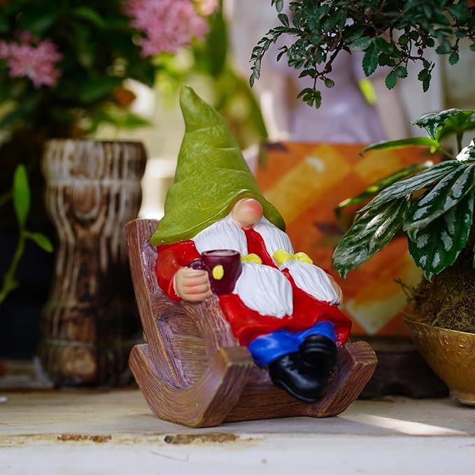 Drinking Coffee Faceless Garden Female Gnome Statue Decoration 6.5" Figurine Ornament for Indoor Outdoor Home Patio Yard Lawn