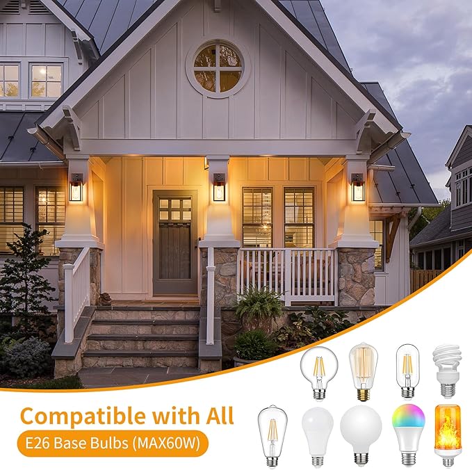 2 Pack Motion Sensor Outdoor Light Fixtures Wall Mount, Oil Rubbed Bronze Front Porch Lights, Dusk to Dawn Exterior Wall Sconce, Waterproof Lantern Lamp,Outside Coach Light for House,Garage,Yard