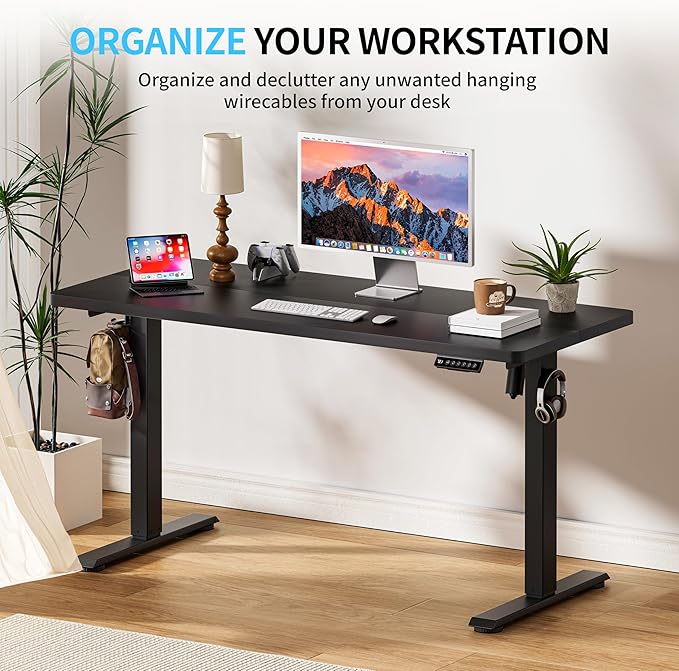 BIZUM Electric Standing Desk, 55" x 24" Height Adjustable Desk, Black Sit to Stand Desk Memory Gaming Computer Workstation for Home Office