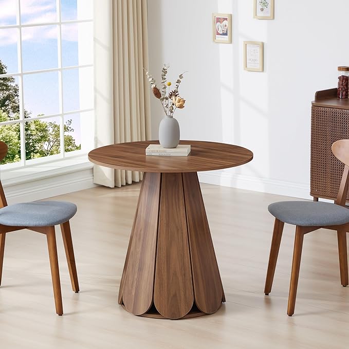 31.5 inch Small Round Dining Table, Modern Kitchen Table for 2 to 4 Person, Farmhouse Wood Circle Dining Room Tables with Pedestal Base, Space Saving Dinner Tables for Apartment, Small Space, Walnut