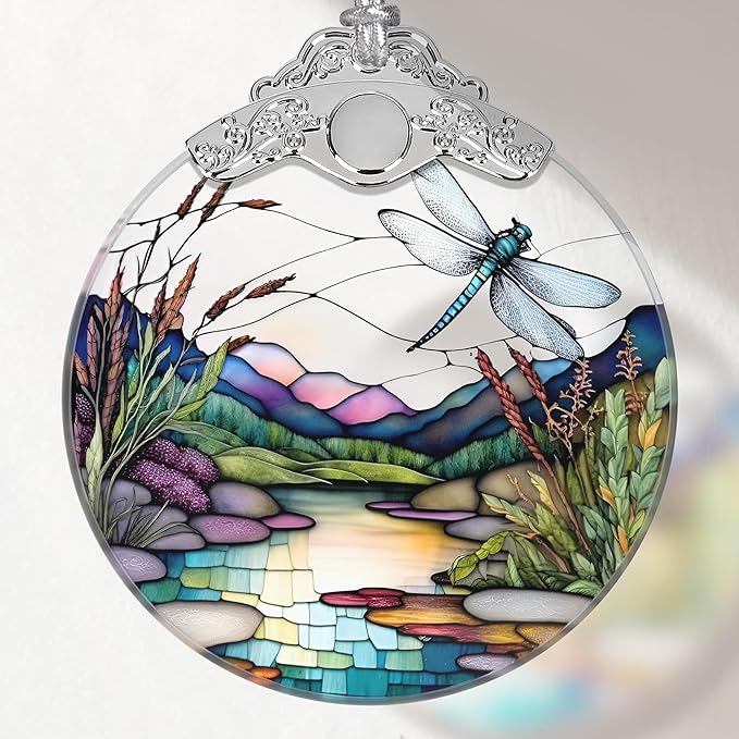 Dragonfly Stained Glass Ornament - Christmas Tree Decor, Gift Exchange Idea