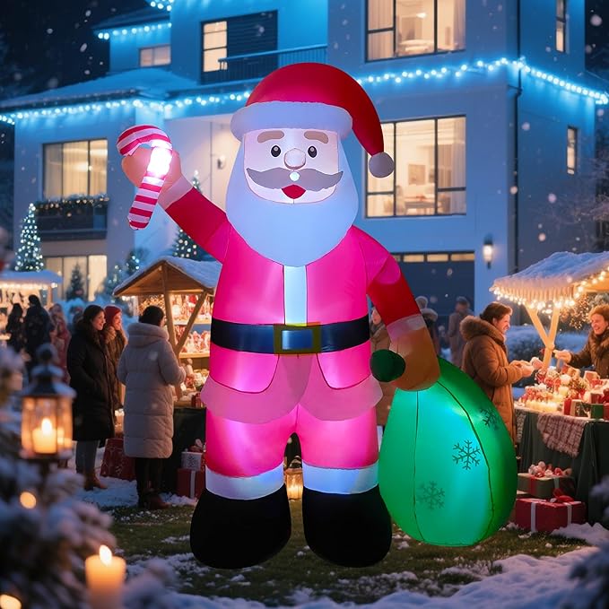 12ft Giant Santa with Gift Bag Christmas Inflatable Yard Decor Build-in LED Outdoor Blow up Christmas Decorations for Yard/Lawn/Garden (12ft Santa)