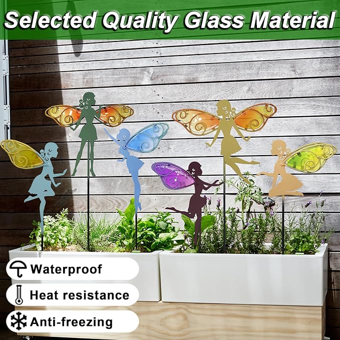 John's Studio Fairy Decorative Garden Stake - Outdoor Metal Pathway Decoration Dual Purpose Indoor Hanging Wall Decor for Garden Patio Yard Lawn Pathway Ornaments - 6PCS