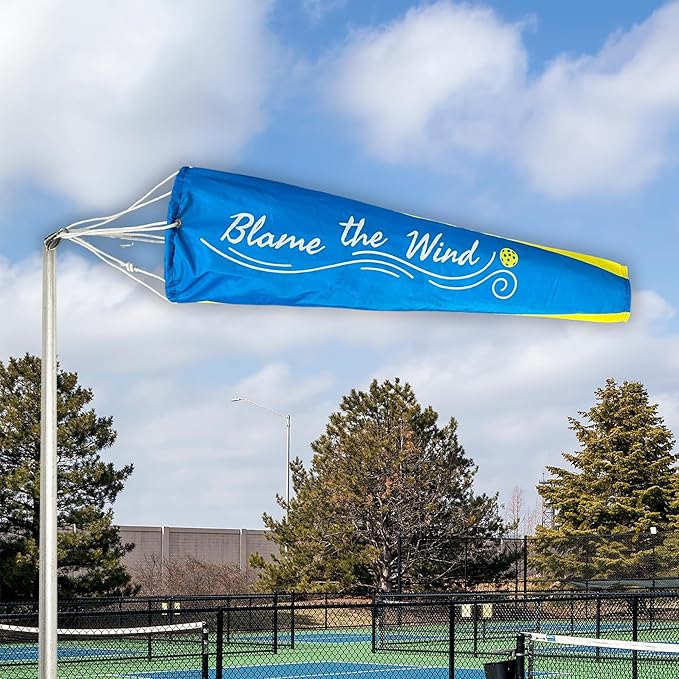 Pickleball Windsock Flag 10"x36" | Blame the Wind Design | Easy Install with Carabiner | Lightweight 4 oz Polyester | Quad-Stitched Durable Fabric | Shows True Wind Direction & Speed
