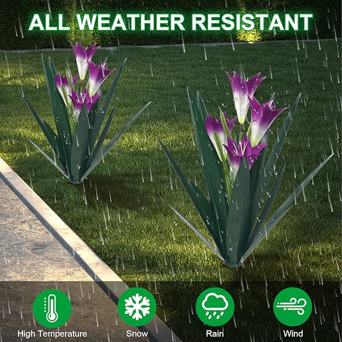 Homight Metal Agave Plant Outdoor Decoration Lily Mexican Yard Art Garden Gift Home Decor Hand Painted Metal Agave Garden Yard Statue, Outdoor Lawn Ornaments(3 Big Purple Lilies)