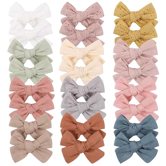 3.2'' Girls Ivory Linen Hair Bows Clips - Alligator Clips Hair Accessories for Little Girls, Toddlers, Kids, and Teens