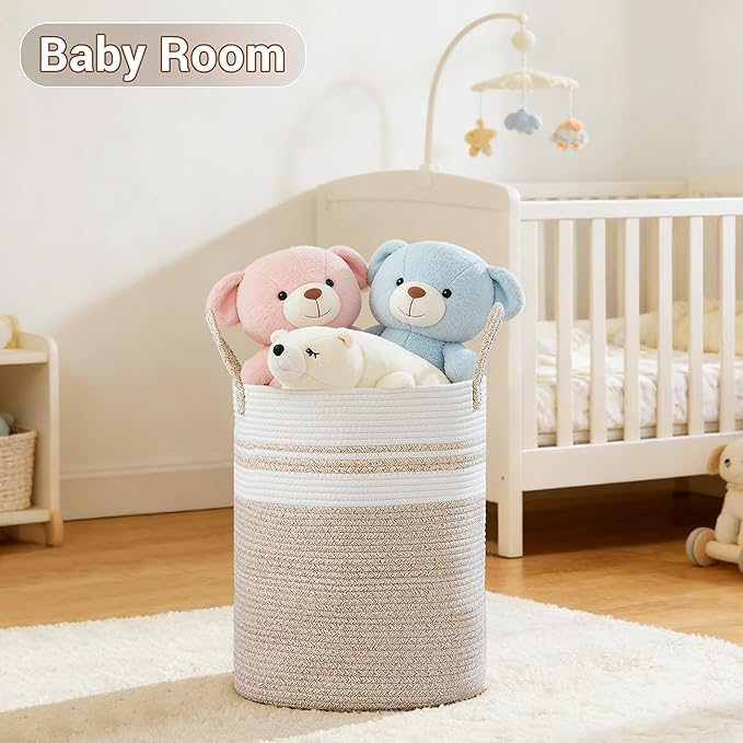 Tall Laundry Basket with Handles, 53L Portable Dirty Clothes Hamper, Boho