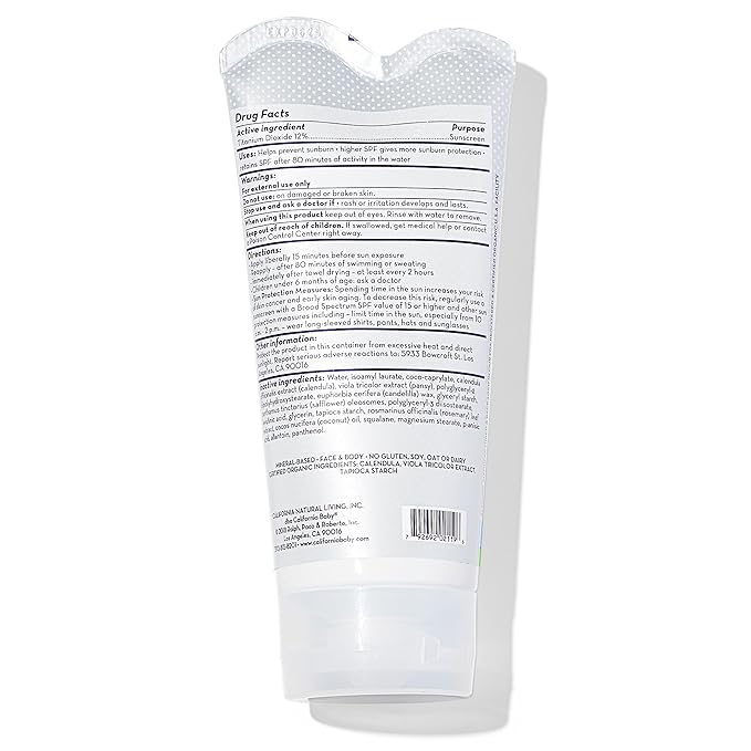 California Baby Super Sensitive SPF 30+ Sunscreen | Unscented | Mineral Based | Baby Sunscreen for Face + Body | Titanium Dioxide | 170 grams / 6oz