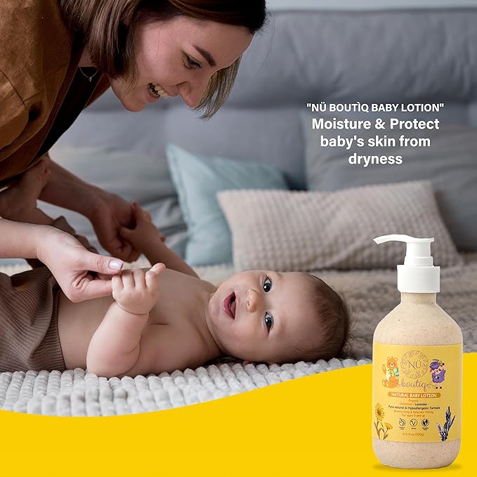 Organic Vegan Baby Lotion – Calendula & Lavender for Gentle Moisturizing Sleep-Time Moisture, Newborns & All Skin Types Eco-Friendly Biodegradable Bottle - 10.6 Fl Oz