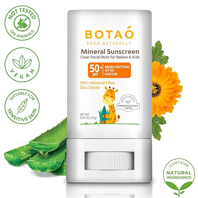 Botao baby Mineral Sunscreen Stick 100% Zinc Oxide SPF 50+ Water Resistant UVA/UVB Protection Easy to Apply Fragrance Free, babies & kids, for sensetive skin, Unscented