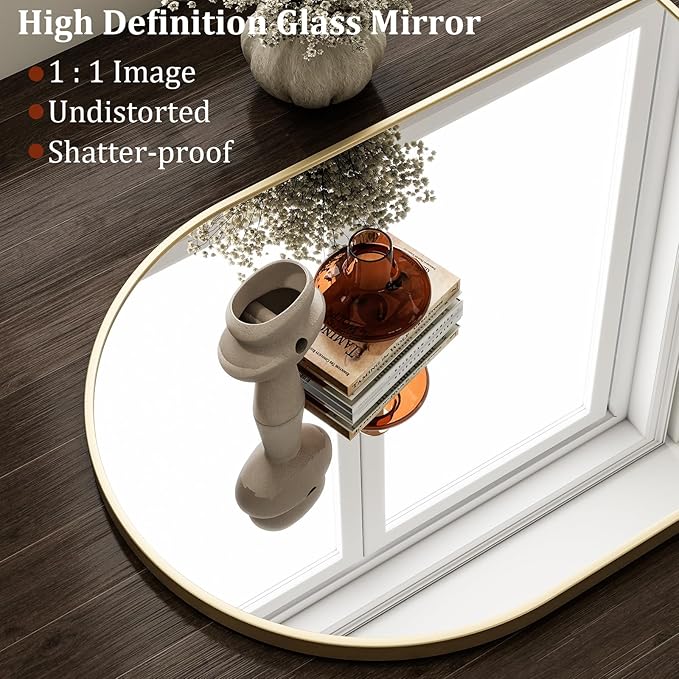 HARRITPURE Arched Wall Mirror 24"x36" – Gold Metal Frame Vanity Mirrors for Bedroom, Entryway, Living Room Decor