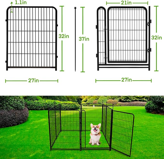 Tall Garden Fence,Wide Gate Low Threshold Fence for Garden, 32in(H) 4 Panels Total 8.9 Ft(L) Animal Barrier Fence, Flower Bed Fencing, Dog Fences Outdoor for Yard