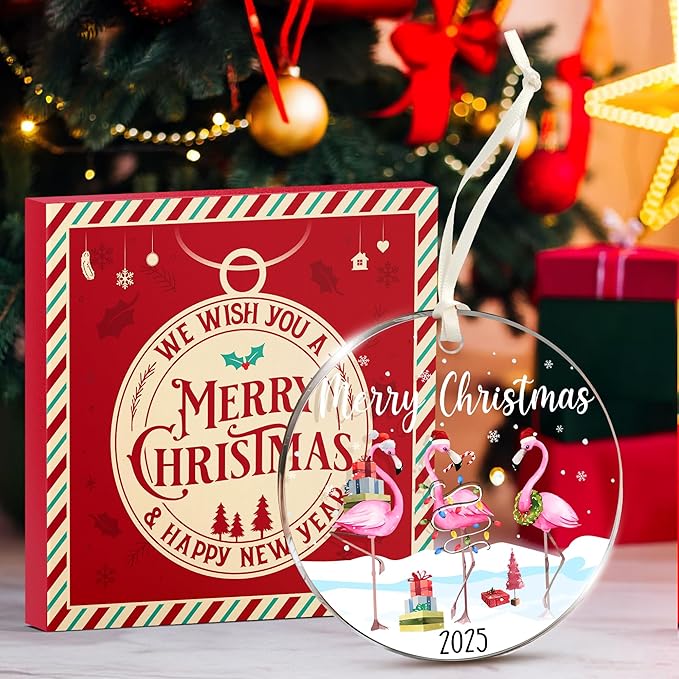 Flamingo Christmas Ornaments - Pink Flamingo Ornaments for Christmas Tree, Novelty Holiday Flamingo Gifts for Bird Lovers, Unique Ornament Celebrating A Tropical Holiday Theme