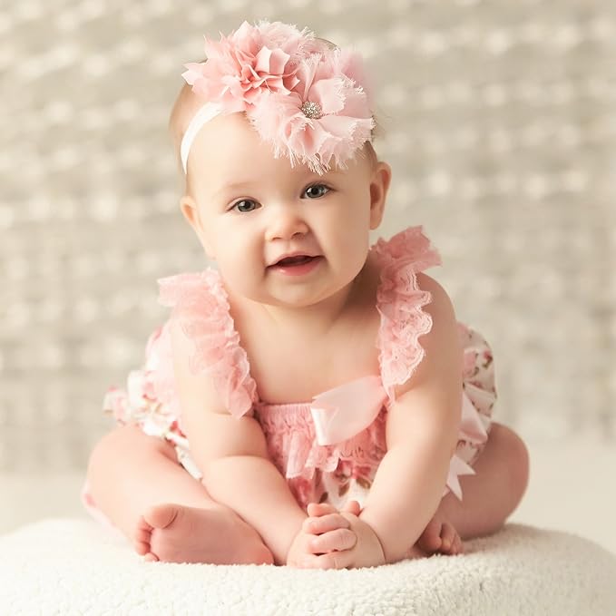 My Lello Headband Shabby Fabric Flower Cluster Baby - Infant - Toddler - Girl Stretchy Elastic Black