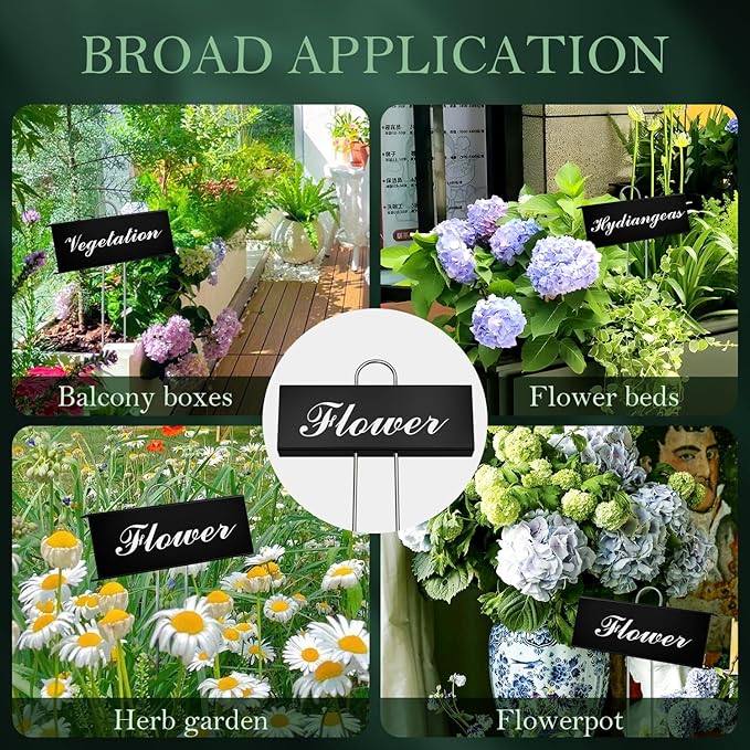 50 Pack Metal Plant Labels for Outdoor Garden Waterproof Plant Markers, Labels Garden Markers for Seedlings Herbs Vegetable Greenhouse Gifts, with Pen - Black