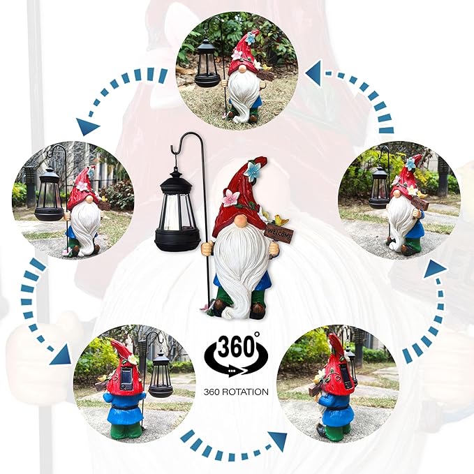 Solar Gnome Garden Statues Outdoor Décor with Lantern- Gnome Figurines Solar LED Light Lawn Ornaments - Yard Decorations for Patio, Balcony, Backyard -Unique House Warming Gifts for Mom