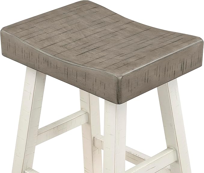 Lexicon Saddle Bar Stools Set of 2 Barstools with Footrest, Armless Dining Chairs for Kitchen Island, Breakfast Nook, Living Room, Counter Height, White/Coffee