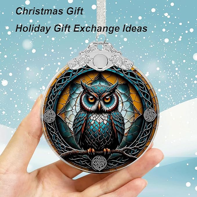 Owl Stained Glass Ornament - Hanging Ornaments for Christmas Tree, Christmas Ornaments Xmas Decorations, Holiday Keepsake Present Exchange Ideas