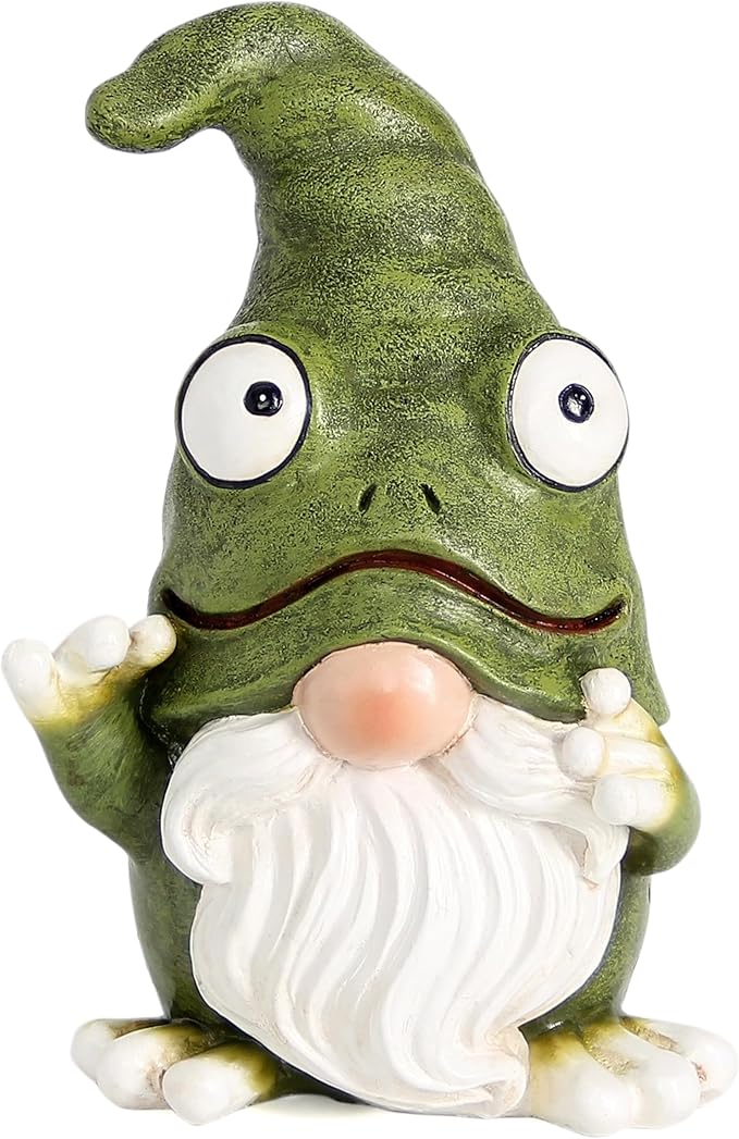 Outdoor Garden Frog Gnome Statue, Garden Gnomes Outdoor Figurine, Sculptures & Statues, Decoration for Outside Yard Lawn Patio Porch Home Decor, Green Nomes Knome Ornament