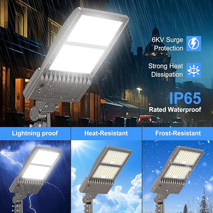 KUKUPPO 6Pack 480V 400W LED Parking Lot Light Power Adjustable, LED Shoebox Flood Pole Light Outdoor Parking Lighting with Slip Fit 60,000LM 5000K IP65 Waterproof 277-480V ETL Listed