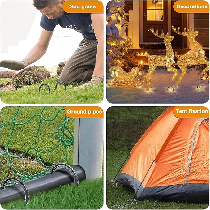 12 Inch Rebar Stakes Heavy Duty, 10 Pack Garden Stake J-Hook, Galvanized Rust Proof Metal Stakes for Tent, Landscape,Outdoor Decorations, Fabric Ground Cover, Tube Fixing (Silver, J-12in-10pc)