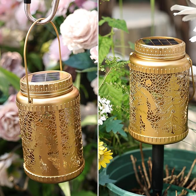 Cooo 2 Pack Solar Pathway Lights & Solar Lanterns Outdoor Waterproof Landscape Path Lights Christmas Lights Gifts for Women Mom Grandma for Garden Yard Patio Backyard Porch Decorations- Gold Wild Man