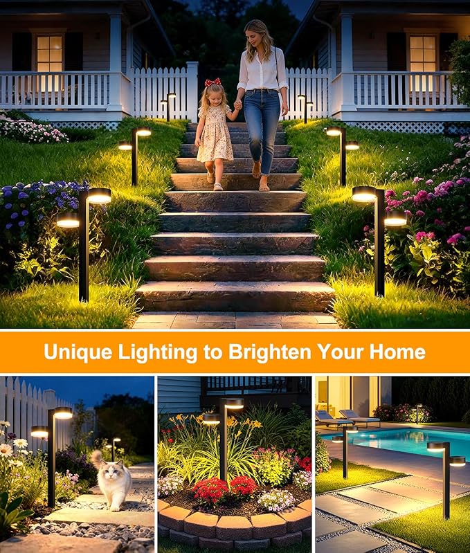 Brighter Solar Pathway Lights Outdoor, 2 Pack Dual-Head Solar Lights Outdoor Waterproof with 4 Head & 24 LED, Solar Powered Garden Light for Yard Path Walkway Driveway Sidewalk