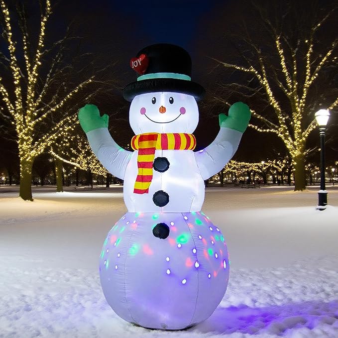 8FT Inflatable Snowman Outdoor Christmas Decoration - Blow Up Snowman with Built-in LED Lights for Garden Lawn