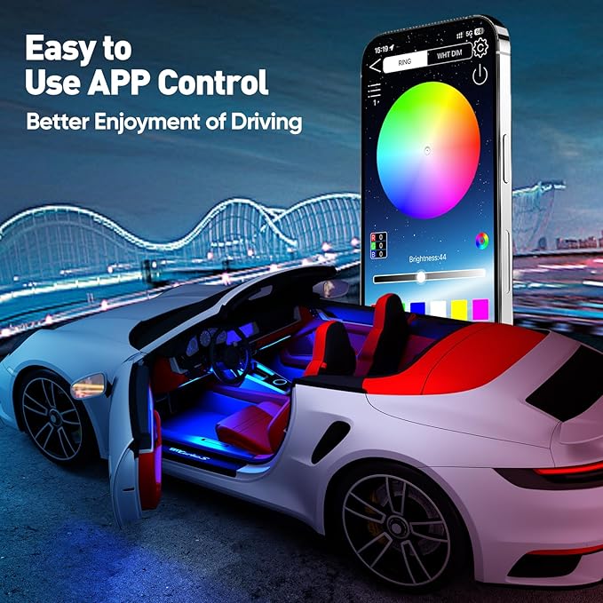 Honalia Interior Car Lights, 4Pcs Car LED Lights with Music Mode and Scene Options, Footwell Lighting for Car with Smart APP Control & USB Charger for Truck DC 5V