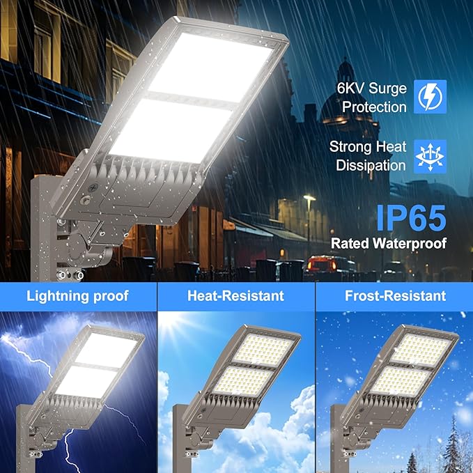KUKUPPO 2Pack 480V 400W LED Parking Lot Light Power Adjustable, Dusk to Dawn LED Shoebox Flood Pole Light Outdoor Parking Lighting Arm Mount 60,000LM 5000K IP65 Waterproof 277-480V ETL Listed
