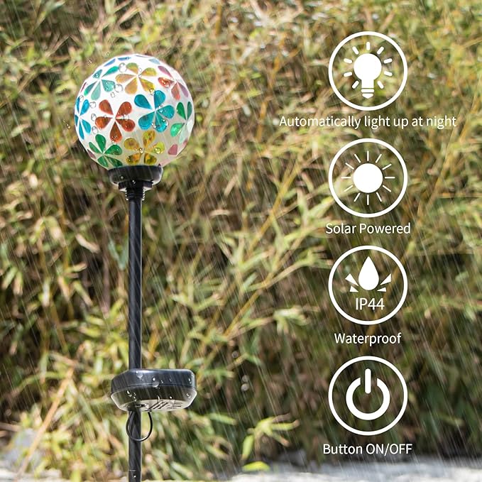VCUTEKA Solar Garden Lights - Mosaic Solar Lights Outdoor Decor Pathway Light Waterpoof LED Stake Light for Landscape Lawn Patio Yard Decoration (Multicolor) 1 Pack