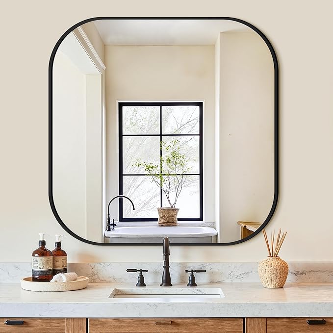 Bathroom Mirrors for Over Sink, 30x30 Vanity Squircle Mirror for Bathroom Sink, HD Shatterproof Square Wall Mirror for Bathroom Washroom Lavatory Restroom Metal Frame