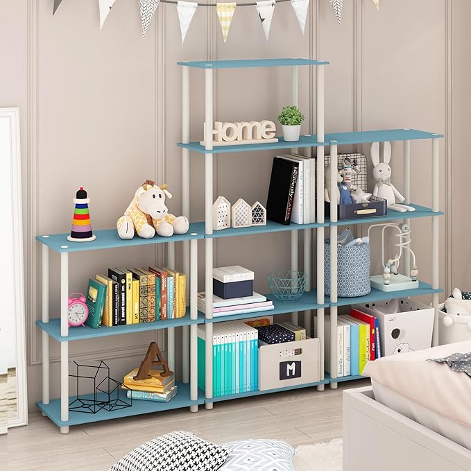 Furinno Turn-N-Tube 4-Tier Multipurpose Shelf Display Rack, Round Tubes, Light Blue/White