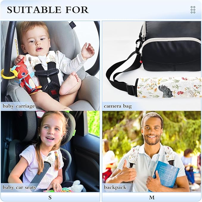 CHIFIGNO 2 Pack Colorful Roosters Cute Flowers Seat Belt Covers Cute Seat Belt Cushion Cover Shoulder Pad Auto Interior Accessories Protect Your Neck and Shoulder